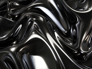 Shiny black fluid shapes with glossy highlights creating an abstract background