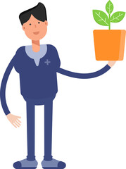 Male Doctor Character Holding Plant Pot
