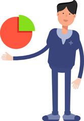 Male Doctor Character Holding Pie Chart
