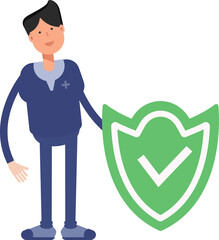 Male Doctor Character and Check Mark Shield
