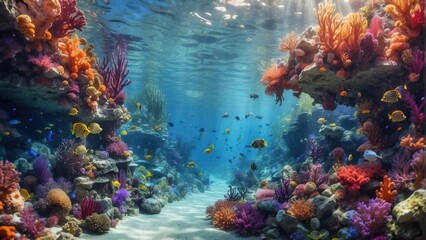 Naklejka na ściany i meble coral reef and fishes tropical ocean