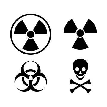 set of vector icons with radioactive warning signs. round icons warning about the danger of pollution