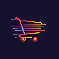 Colorful Gradient Shopping Cart Logo on Dark Background