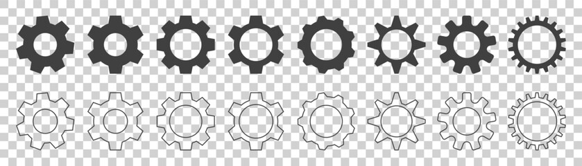 set of gear icons on white background