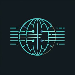 Obraz premium Dynamic Futuristic Logo Featuring Sleek Stylized Globe with Circuitry Lines Symbolizing Technology and Global Business Integration