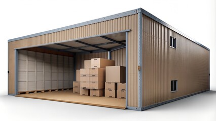 Cardboard Box Warehouse Mockup - Isolated Cutout with Shadow on White Background