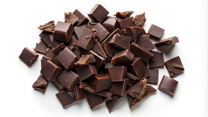 Chopped Dark Chocolate Isolated on White - Top View