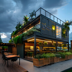 Eco-Friendly Container Restaurant with Sustainable Design generative ai