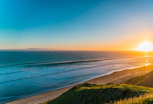 Sunset at the beach on the Pacific Ocean in California, USA