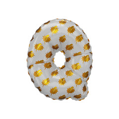 3D inflated balloon letter Q with gold power lightning comic hero pattern white glossy surface