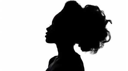 Silhouette of a young woman in profile on a white background.