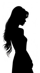 Silhouette of a young woman in profile on a white background.