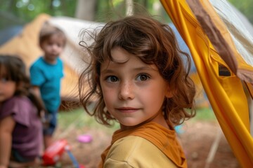 Fototapeta na wymiar children at a summer camp in nature. generative ai