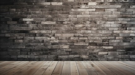 light and dark gray bricks on the wall and wooden floor decoration for background