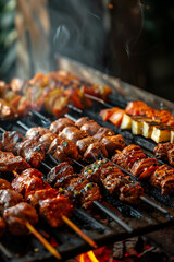 close-up of shish kebab on a skewer