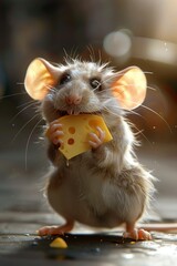 Small Mouse Eating Piece of Cheese