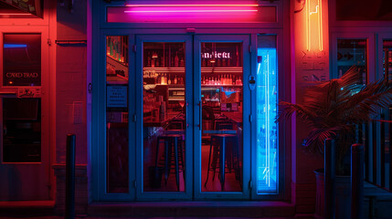 Banner of a bar at night, neon lights