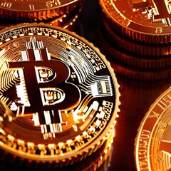 Fototapeta na wymiar Representation of bitcoin digital cryptocurrency through golden coin with bitcoil symbol