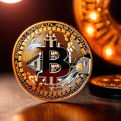 Fototapeta na wymiar Representation of bitcoin digital cryptocurrency through golden coin with bitcoil symbol