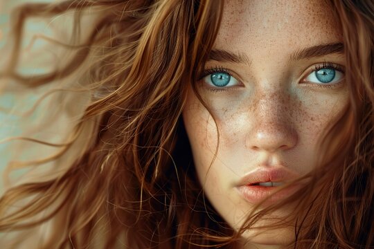 Woman With Freckled Hair and Blue Eyes