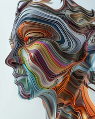 An abstract portrait of a faceless figure, composed of swirling lines and swirling colors that seem to shift and change with each viewing.