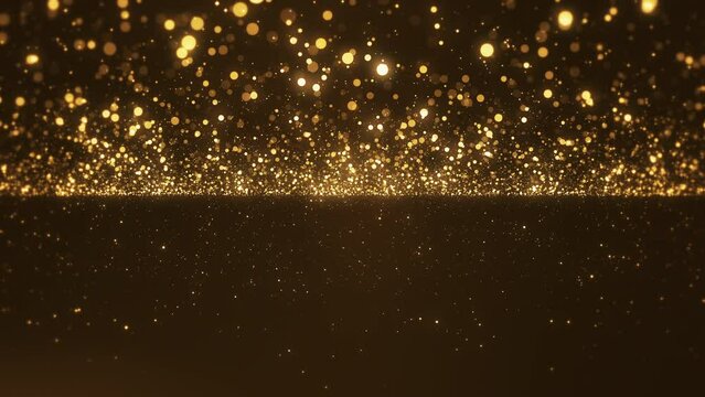 Beautiful Luxury golden magical stardust and sparkling particles space floor, flying though tunnel, for award ceremony event, Digital Art, Modern background, motion design, Loopable, LED, 4K