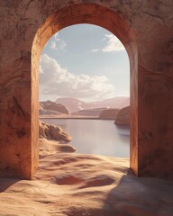 A lone keyhole revealing a vast desert landscape beyond