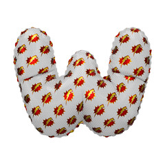 3D inflated balloon letter W with red & yellow power lightning comic hero pattern white surface
