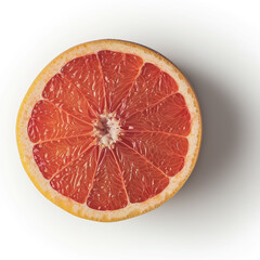 A grapefruit cut in half, exposing its richly colored segments and juicy pulp against a white background сreated with Generative Ai