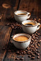 cups with coffee on the table close-up