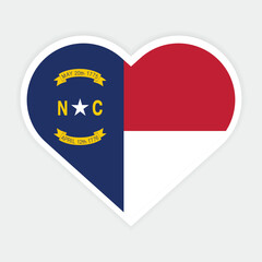 North Carolina state flag in Heart shape. Vector North Carolina flag in Heart.
