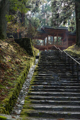 日本　滋賀県大津市にある延暦寺の西塔の法華堂と常行堂の渡り廊下