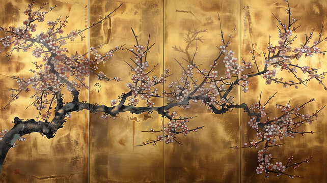 花が描かれた日本画風背景