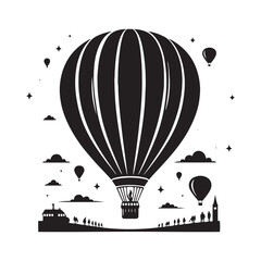 Hot Air Balloon Vector Silhouette: A Whimsical Silhouette Capturing the Freedom of Hot Air Balloons in Vector Form. Hot Air Balloon Black Illustration.
