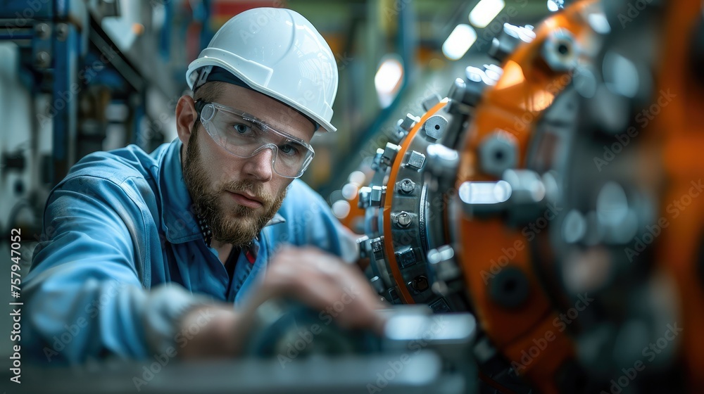 Aufkleber engineer adjusting machinery in factory. generative ai.