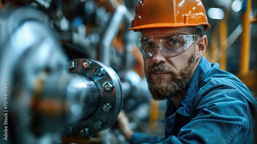 Aufkleber engineer adjusting machinery in factory. generative ai.