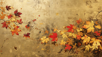 金箔と紅葉が描かれた日本画風背景