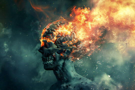 Brain on fire exploding brain disease, atomic brain explosion