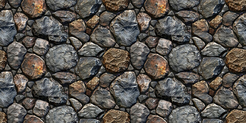 Seamless rock pavemet pattern, tileable cobblestone pathway texture, great for video game design