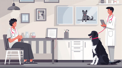 Obraz premium Person at Desk With Dog on Leash. Generative AI