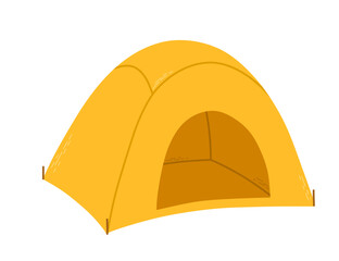 Tourist accessories. Camping tent yellow cartoon vector illustration isolated on white background © Elena