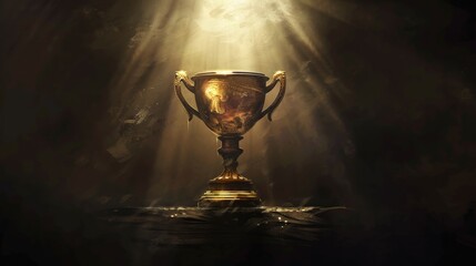 Achievement represented by a golden trophy shimmering under a spotlight