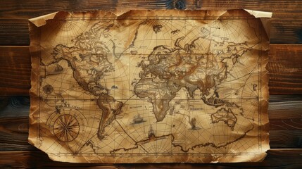 Adventure illustrated by an old-world map marked with destinations and exploration routes
