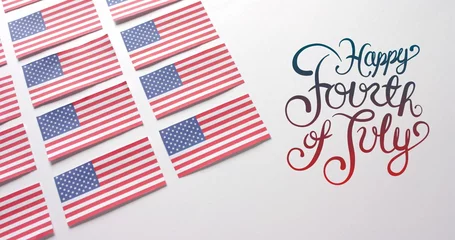 Foto op Plexiglas Centraal-Amerika  Image of 4th of july text over flags of united states of america on white background