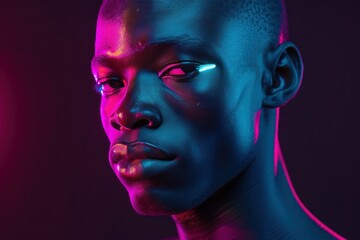 Neon portrait of african american fashion man