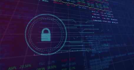 Image of padlock icon and financial data processing