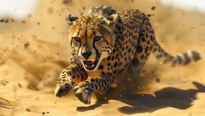Happy cheetah running in the desert