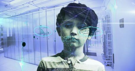 Digital composite merges math, science, and technology in a global network concept.
