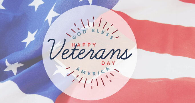 Image of happy veterans day text over american flag