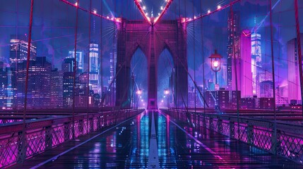 Rainy View of the Brooklyn Bridge - obrazy, fototapety, plakaty